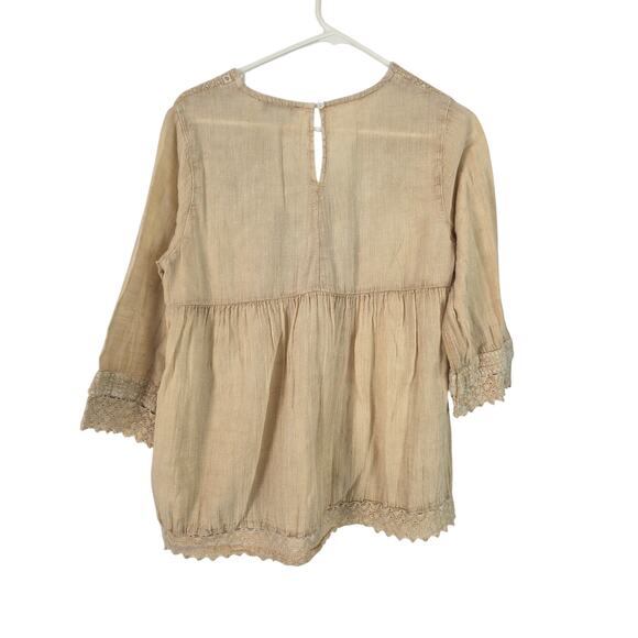 Rachel Zoe 100% Cotton Top S Womens Boho Cottage Core 3/4 Sleeve Tan Coquette - Picture 7 of 7